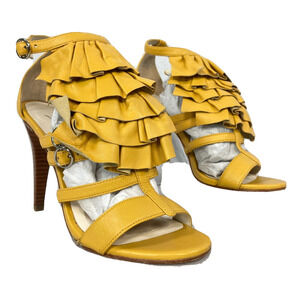 Vero‎ Cuoio Sandals Womens Sz 5.5 36 Yellow Leather Ruffle Stiletto Heel Italy